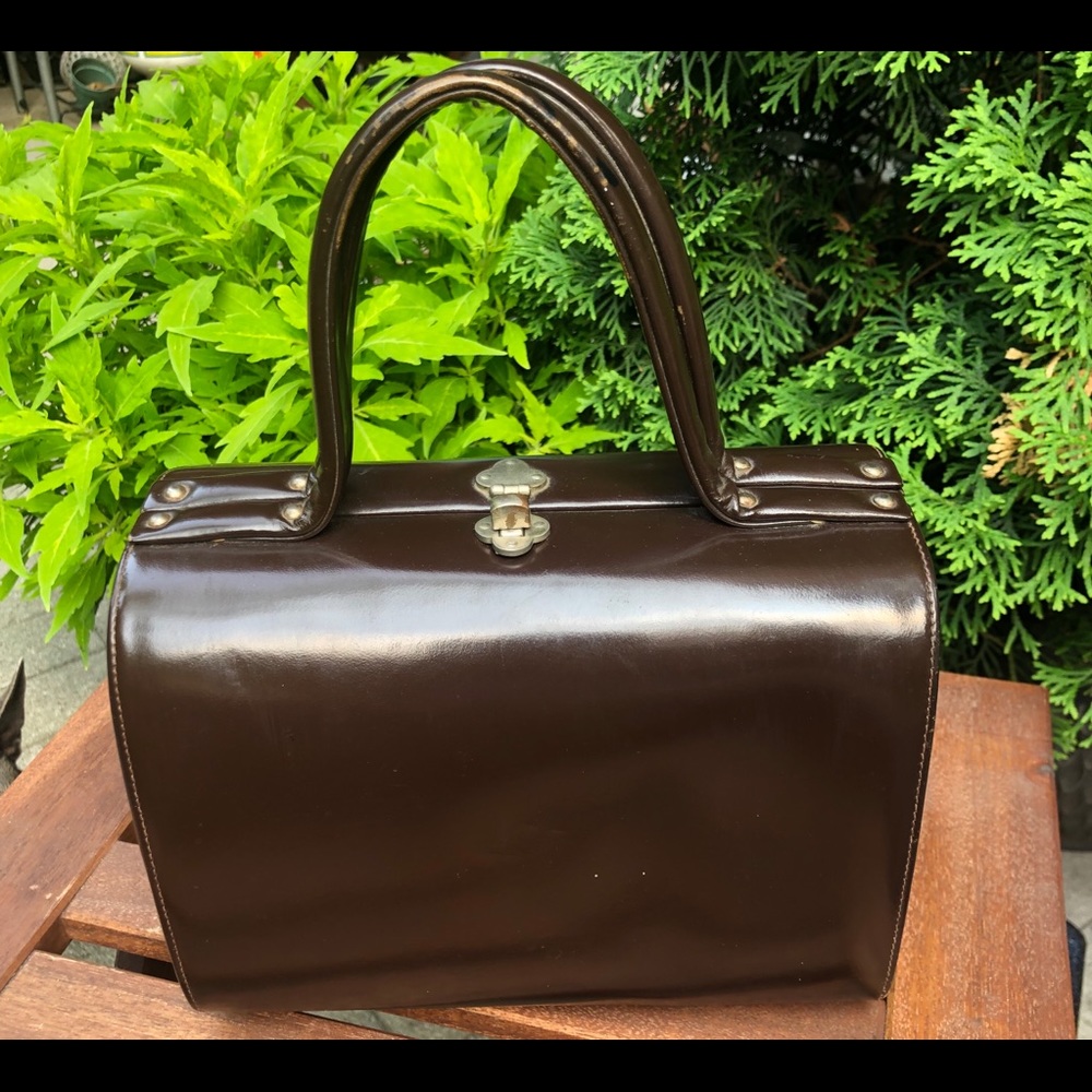 Vintage 60’s Brown Leather Hard case Hand Bag